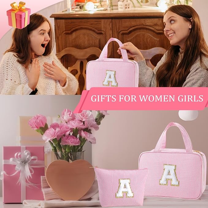 YOOLIFE Travel Toiletry Bag for Women - Hanging Toiletry Bag, Personalized Initial Toiletry Bags for Traveling Women, Portable Travel Toiletry Bag for Toiletries, Cosmetics - Letter H,Pink