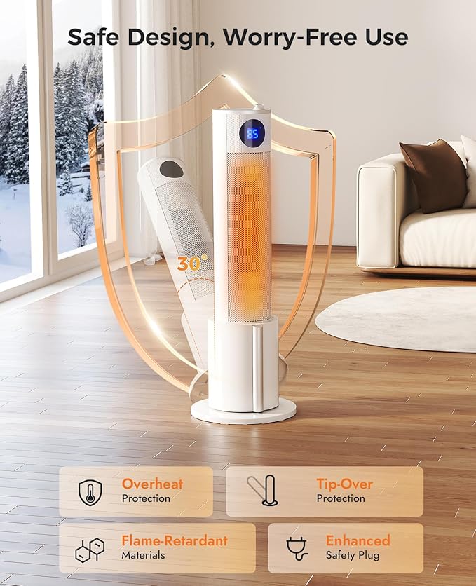 Space Heater with Humidifier - Portable Tower Heaters for Indoor Use, Remote, Adjustable Thermostat, 3 Heat Modes, Multiple Safety Protection, 12H Timer, Quiet Electric Heater for Bedroom