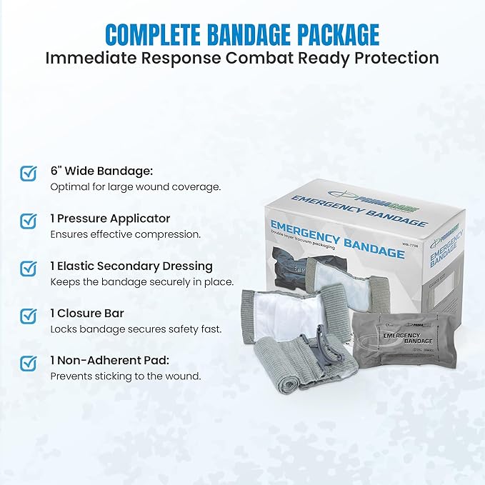 Primacare WB-7706 5-Pack Israeli Bandages – 6" Emergency Trauma Wound Dressing, Vacuum-Sealed, Sterile, Bleeding Control for First Aid, Tactical, Military, EMT & Survival Kits