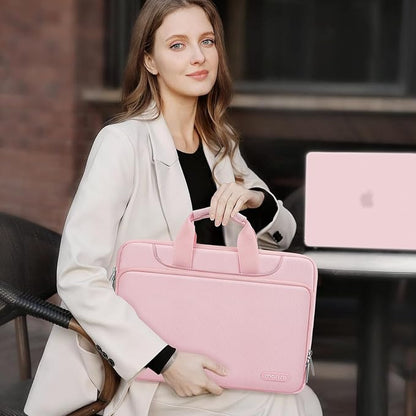 MOSISO 360 Protective Laptop Shoulder Bag Compatible with MacBook Air 15 M4 A3241 M3 A3114 M2 A2941/Pro 16 inch M4 M3 M2 M1, 15-15.6 inch Notebook,Matching Color Sleeve with Belt, Pink