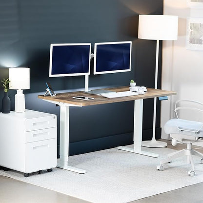 VIVO Electric 55 x 28 in Dual Motor Sit Stand Desk, Memory Height Adjustment, 2B Series, Reclaimed Wood Top White Frame, DESK-KIT-2W55P