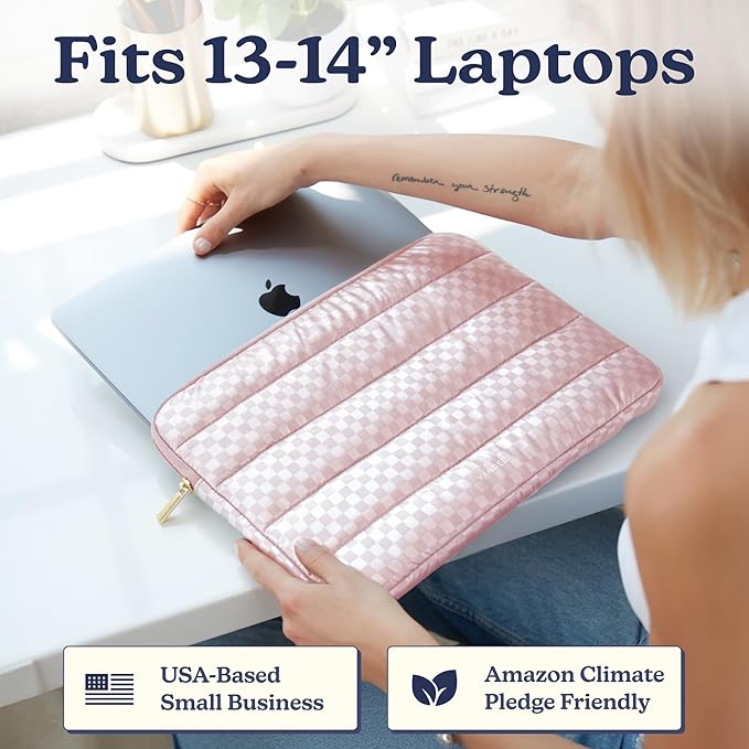 Vandel Puffy Laptop Sleeve Case, 13-14 inch Laptop Sleeve Bag Case 13.3 Inch, Compatible with MacBook Air/Pro 13 / Pro 14, iPad Pro 12.9, HP Dell ASUS, Cute Checker Mac Book Computer Bag Cover