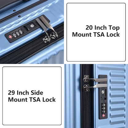 2 pieces 20/29 Aluminum Frame Carry On and Checked Luggage Set with Side Opening,Lightweight Hardshell ABS+PC Trunk Suitcase with TSA Lock, 360° Universal Wheels & Adjustable Handle,Dark Blue