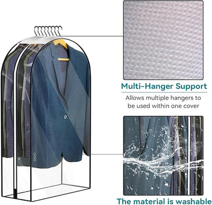 10” Gusseted Clear Garment Bags, 40” Hanging Suit Bags for Closet Storage - Protect Clothes, Suits, Coats, Dresses - 3 Pack (60 inch)