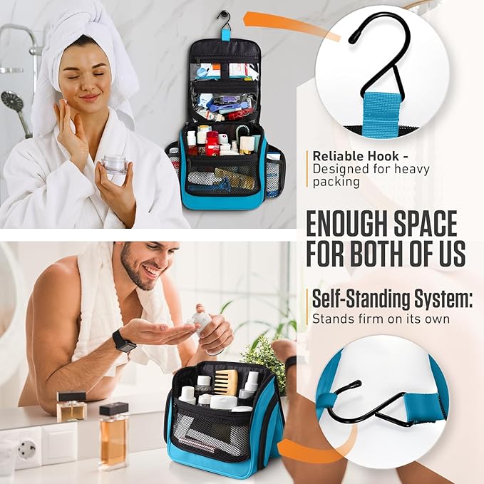 VENTURE 4TH Hanging Travel Toiletry Bag for Women & Men – Large Toiletry Organizer with 18 Compartments, Removable TSA Pouch, Travel Wash Bag for Toiletries, Makeup & Shaving Kit (Light Blue)