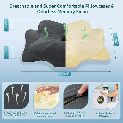 DONAMA Cervical Pillow for Neck and Shoulder,Contour Memory Foam Pillow,Ergonomic Neck Support Pillow for Side Back Stomach Sleepers with Pillowcase