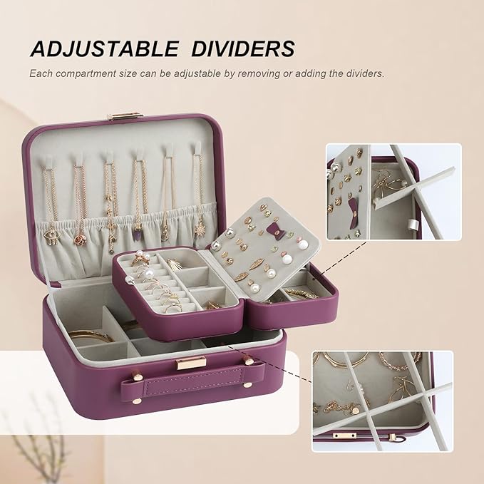 Jewelry Box for Women, Travel Jewelry Organizer Ladies Watch and Jewelry Case Travel Jewelry Case for Necklaces. (Burgundy Red)