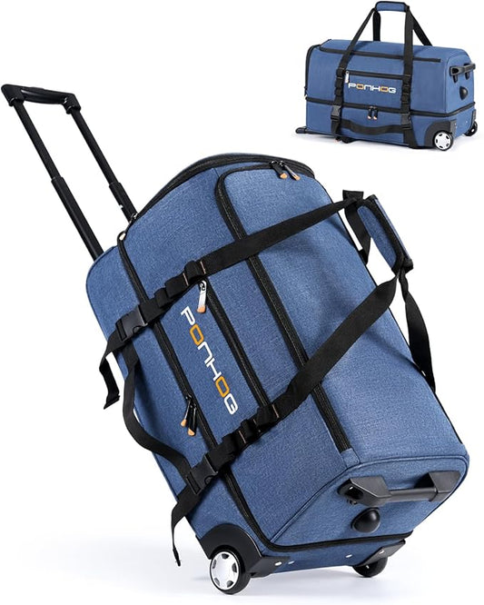 25 Inch Duffle Bag with Wheels for Men - Water Resistant Wheeled Duffle Bag for Weekend Travel & Overnight Trips, Blue