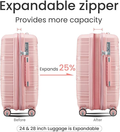 Merax Hardside Luggage Sets 4 Piece with Spinner Wheels,Lightweight Suitcase Set with TSA Lock,Travel Luggage Set with Telescoping HandlePink2,14/20/24/28