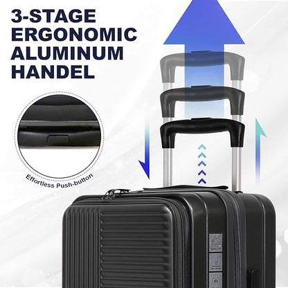 Merax Luggage Sets 3 Piece,Front Open PC Hardshell Expandable Carry on Suitcase with Spinner Wheels and TSA Lock,Lightweight 20in/24in/28in Luggage,Black-1