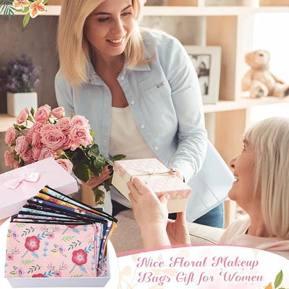 Hillban 36 Pcs Floral Makeup Bags for Women Flower Cosmetic Bag Inspirational Pencil Case with Zipper Travel Organizer Pouch for Wedding Bachelorette Party Christmas Gifts, 12 Styles