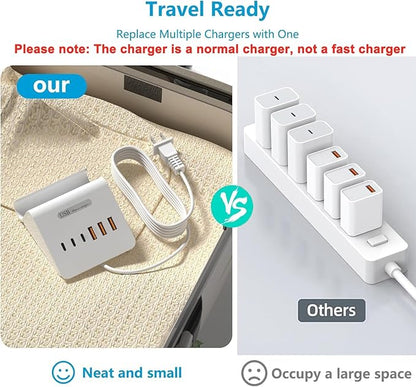 VHBW USB Charging Station, 6 Port 3USB-A and 3USB-C Charging Station for Multiple Devices, Multi USB Nightstand Charger Station with Phone Stand (ETL Listed, 6Ft Extension Cord, White)