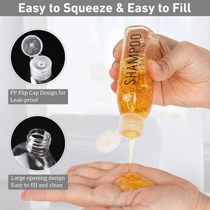Travel Bottles for Toiletries 10 Pcs 3.4oz Travel Size Toiletries TSA Approved Pre-labeled Travel Shampoo Bottles Refillable Spray Bottle Leak Proof Small Cream Jars for Body Wash Lotion(Clear)