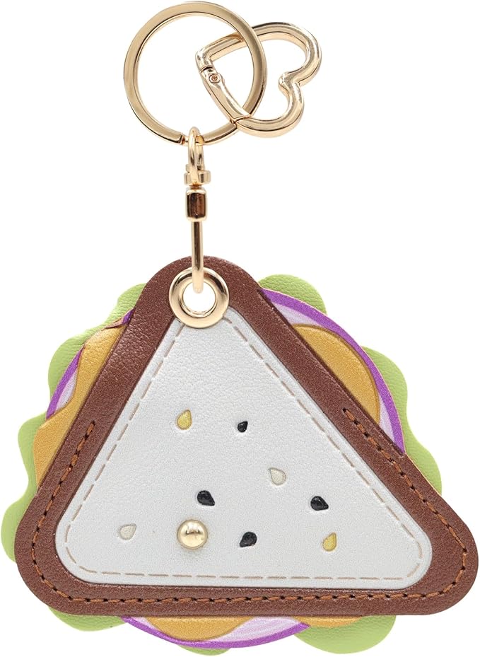 MC Fashion PU Leather Keychain Holder Case Compatible with AirTag, Cute Cartoon Sandwich GPS Tracker Case Charm Key Ring