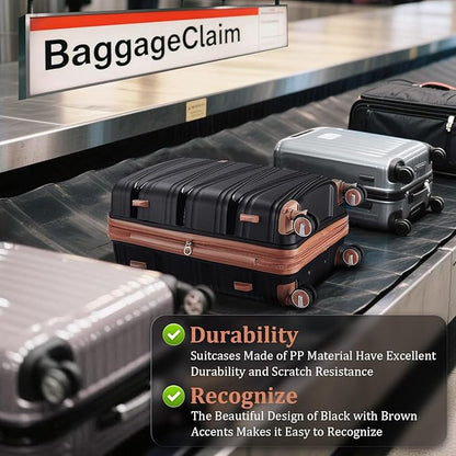 4-Piece Expandable Hardshell Luggage Set with TSA Lock (14/20/24/28) - Lightweight PP Suitcases, 360° Silent Spinner Wheels and Durable 100LB Handle for Air Travel (Black)