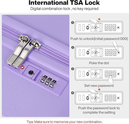 mixi Carry on Luggage, Suitcase with Spinner Wheels 16in Luggage Hardshell Lightweight Rolling Suitcases PC with Cover & TSA Lock, Lilac Purple