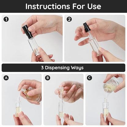 Segbeauty Mini Perfume Spray Bottles, 5 Set of 10ML Clear Glass Travel Perfume Atomizer Refillable, Empty Tiny Sprayer Fragrance Scent Sample Spray Containers Cosmetics Essential Oil Dispensing Bottle