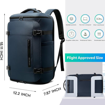 BANGE Travel Backpack with Shoe Compartment, 40L Large Capacity Back Pack, Men's Weekender Daypack Fits 17.3 Inch Laptop, Carry On Travel Backpack with Water Bottle Holder for Men and Women