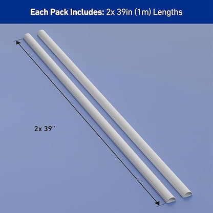 D-Line Half Round Cord Hider, Patented Cable Cover, Hide TV Wall Mount Wires, Raceway for Cords, Decorative Wire Covers, Paintable, Adhesive Cable Concealer - 2X 1.18in W x 0.59in H x 39in L - White