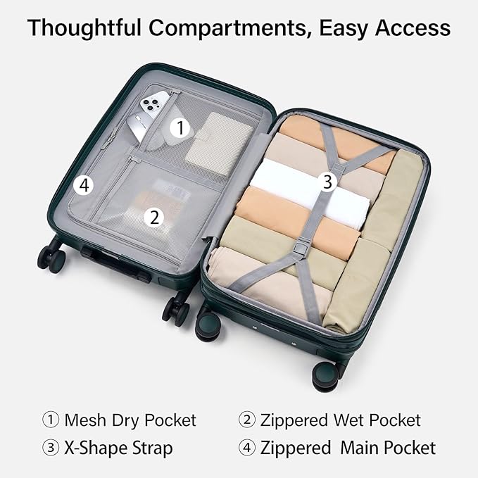 Hanke Expandable Luggage Sets 3 Piece with Spinner Wheels, 20/24/28" Hardside Carry On Luggage Large Suitcase, All-PC Hard Shell Luggage, TSA Lock, Lightweight Durable (Blackish Green)