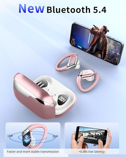 Wireless Earbud, Bluetooth 5.4 Headphones IP7 Waterproof for Sport, 50H Running Wireless Earphones with ENC Noise Cancelling Mic, Deep Bass Over Ear bud with Earhooks for Android, iOS, Workout, Gym
