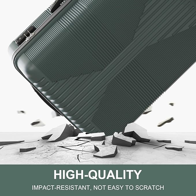 Karl home 24" Check-in Luggage, PP Hardside Checked Medium Suitcase with Wheels, Waterproof Durable Rolling Luggage with Built-in Lock for Travel Business, Dark Green