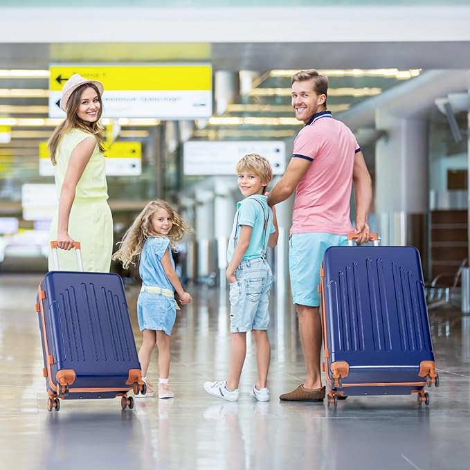 Karl home Carry On Luggage 22x14x9 Airline Approved, ABS Hardshell Suitcase with TSA Lock & Spinner Wheels, Durable Small Suitcase Rolling Luggage for Business Travel, Navy Blue & Brown