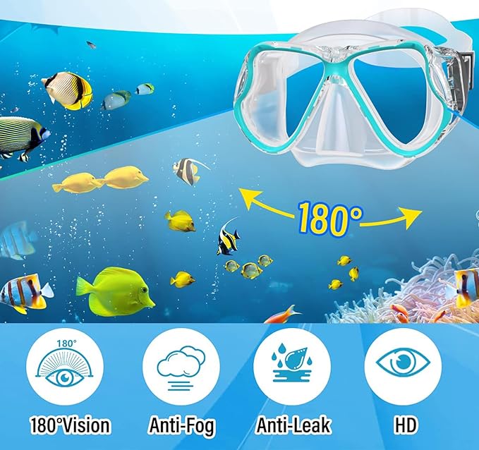 Snorkeling Gear for Adults with Fins Scuba Diving Gear Adult Professional Travel Snorkel Sets with Flippers,Anti-Fog Anti-Leak Diving Mask