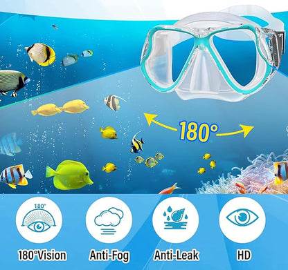 Snorkeling Gear for Adults with Fins Scuba Diving Gear Adult Professional Travel Snorkel Sets with Flippers,Anti-Fog Anti-Leak Diving Mask