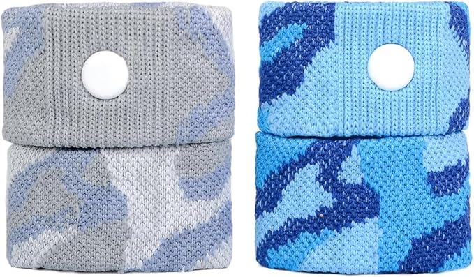 P6 Motion Sickness Bands for Adults Wristbands for Anti Nausea Sea Cruise Travel Car Pregnancy Morning Sickness All-Natural Non Drowsy Relief Acupressure Treatment (2 Pack, Grey - Blue)