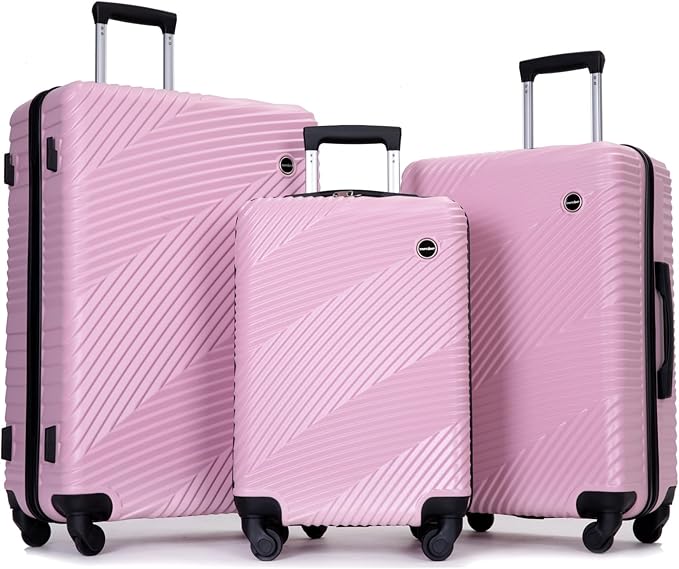 Travelhouse Luggage Sets, Expandable Hardside Suitcases 24in/28in, Carry on 20in,3 Piece Set Travel Luggages Clearance with Double Spinner Wheels TSA Lock Lightweight (PINK)