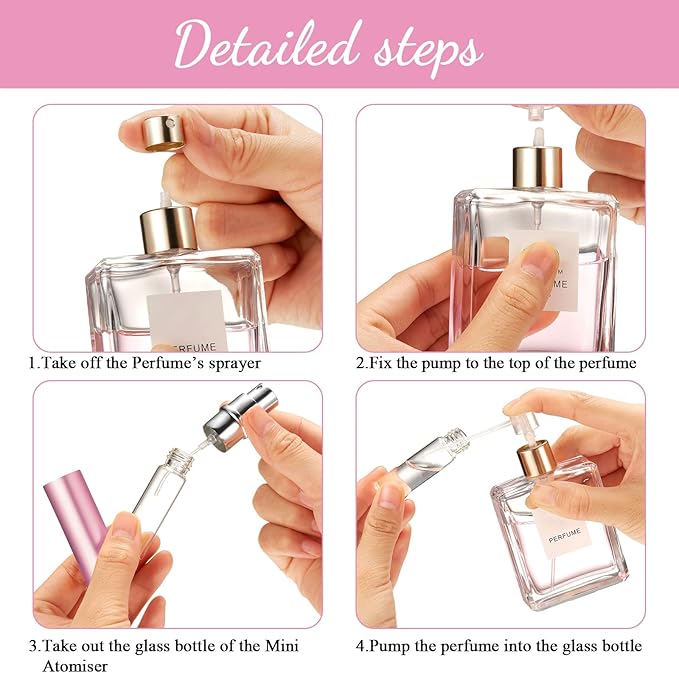 Zonon 56 Pieces Refillable Perfume Atomizer Mini Refillable Spray Perfume Bottle Portable with 56 Pieces Refill Pump Dispenser Pump Transfer Tool for Outgoing (Purple, Pink, Silver,5 ml)