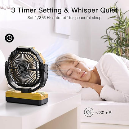 FRIZCOL 3-in-1 Camping Fan - Portable Fans Rechargeable - 24000mAh Battery Powered Fan(105Hrs) with Light & Remote for Indoor, Outdoor, Tent, Travel, Fishing, Jobsite, Gifts for Men Dad Him - Yellow