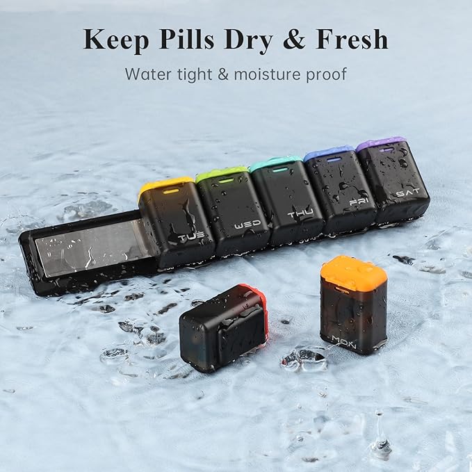 Weekly Pill Organizer Magnetic, Removable Pill Box 7 Day 1 Time a Day, Large Travel Pill Case, Week Once Daily Medication Dispenser, Medicine Container Holder for Supplement, Vitamin, Black