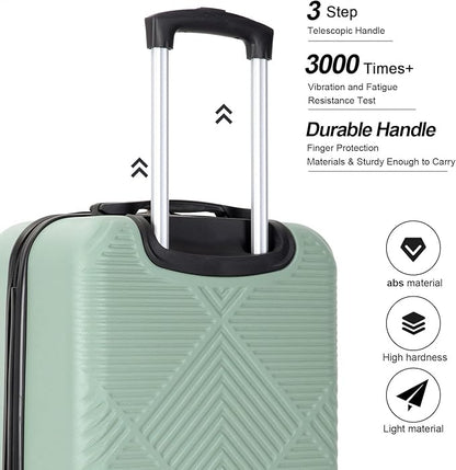 Luggage 4 Piece Set, Hardshell ABS Suitcase Set with Double Spinner Wheels, Lightweight Durable Large Luggage set, Carry On and Checked Travel Luggage, Olive Green