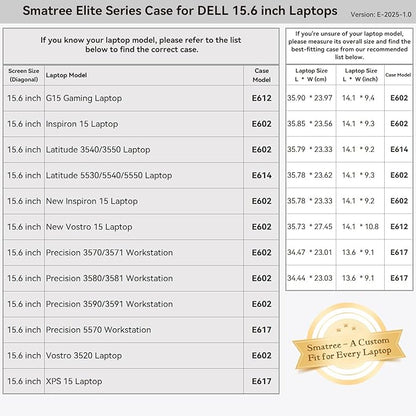 Smatree 15.6 inch Laptop Sleeve for DELL Latitude 5530/5540/5531 Laptop, 15 inch DELL Protective Case with Accessory Pocket, YKK Zipper, Patented Super Corner Design (E614)