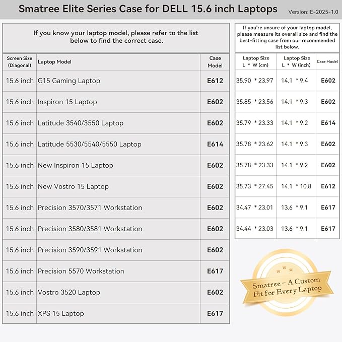 Smatree 15.6 inch Laptop Sleeve for DELL Vostro 15/Vostro 3520/3530/3535, DELL Laptop Case with Accessory Pocket, YKK Zipper, Patented Super Corner Design (E602)