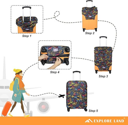 Explore Land Travel Luggage Cover Suitcase Protector Fits 31-32 Inch Case (Stamp, XL)