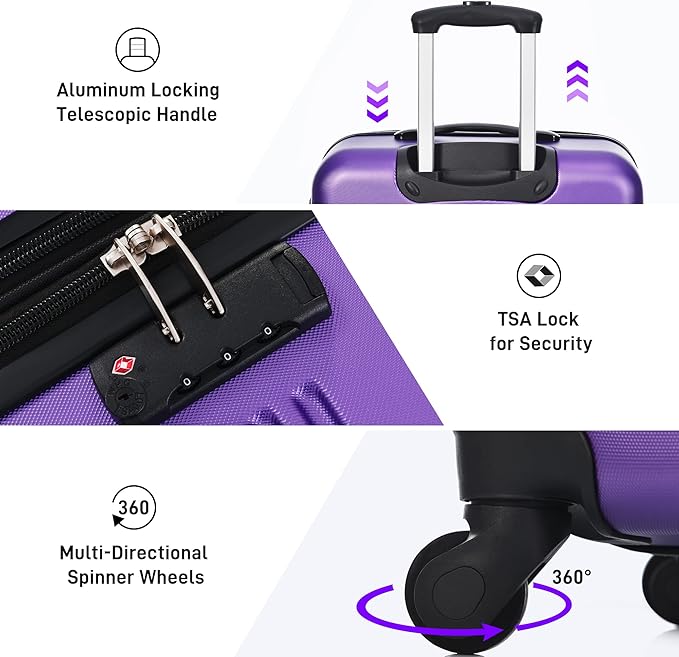 Merax Luggage Sets 3 Piece Hardside Expandable Suitcase with Spinner Wheels,Durable Lightweight Luggage with TSA Lock, Large Travel Luggage Set(Purple-1,20+24+28 inches)