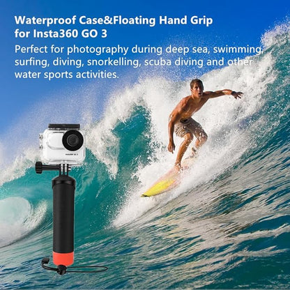 Waterproof Case&Floating Hand Grip Compatible with Insta360 GO 3, Protective Underwater Dive Housing Shell with Bracket Accessories