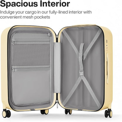 mixi 24 Inch Checked Luggage PC Hardshell Suitcases with Wheels for Travel Woman Men, Lark Yellow