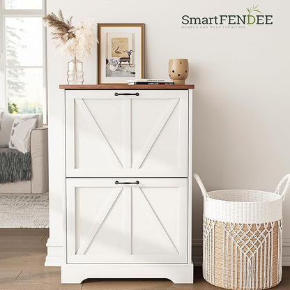 Shoe Cabinet, Shoe Storage Cabinet for Entryway with 2 Flip Drawers, Narrow Farmhouse Shoe Organizer Cabinet, Slim Shoe Rack Cabinet, White