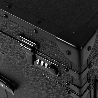 Beauty Rolling Makeup Train Case, Professional Lockable Rolling Salon Luggage, Retro-Rolling Cart Storage Organizer Trolley Make Up Case, 4 Universal Wheels, Retractable Rod, Buckle (All Black1)