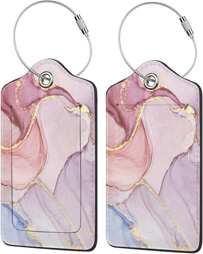 2 Pack Pink Gold Marble Luggage Tags for Suitcases, Marbles Theme Unique Leather Luggage Tags Cruise Ship Essential Travel Bag Gift for Men Women Couples Bride Groom, Funny Christmas Birthday Gifts