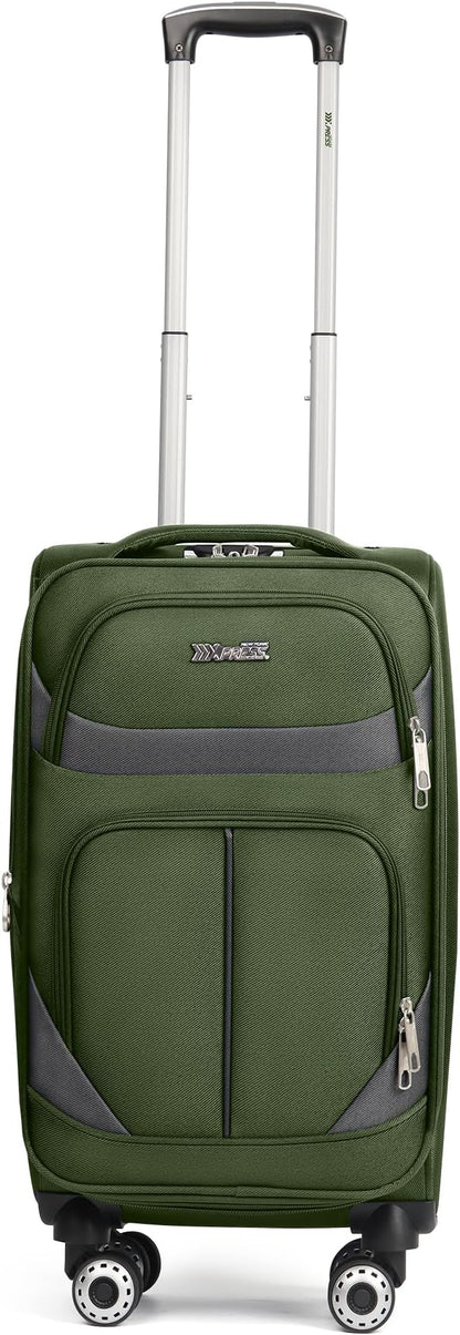 20" Luggage, Softside Suitcase with LOCK,Expandable Luggage w/Double Spinner Wheels, Lightweight Rolling Suitcases for Travel Carry On Luggage（Green-Grey,20in）