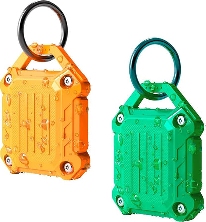 DOVICK- Waterproof Keychain Holder Case Compatible with Airtag,Screw Full Cover Compatible with Apple Air Tag Tracker Key Ring 2 Pack Orange&Green