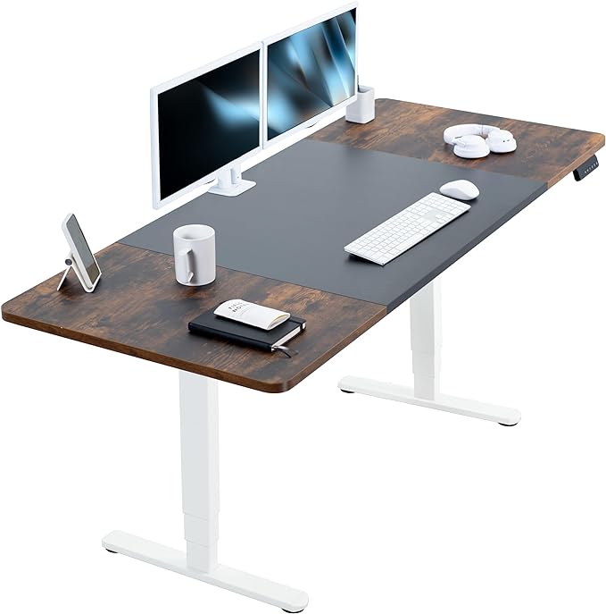 VIVO Electric 71 x 30 in Dual Motor Rustic Sit Stand Desk, Memory Height Adjustment, 2B Series, Black and Vintage Brown Top, White Frame, DESK-KIT-2W7BN