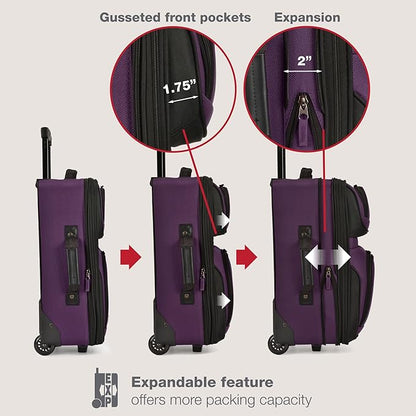 U.S. Traveler Rio Lightweight Softside Rolling Carry-on Suitcase, 2-Wheel Single, Purple