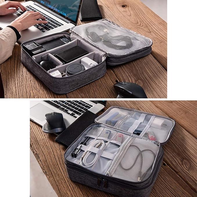 OrgaWise Electronics Organizer, Electronic Accessories Bag Travel Cable Organizer Three-Layer for iPad Mini, Kindle, Hard Drives, Cables, Chargers