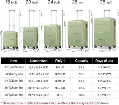 Hanke 28 Inch Luggage with Spinner Wheels Large Travel Suitcase Tsa Hard Case Luggage for Women Men Rolling Checked Luggages(Bamboo Green)